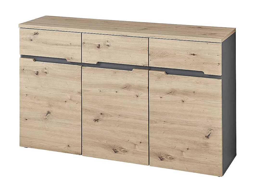 Modernes Sideboard in Wildeichefarben und Dunkelgrau 135 cm breit
