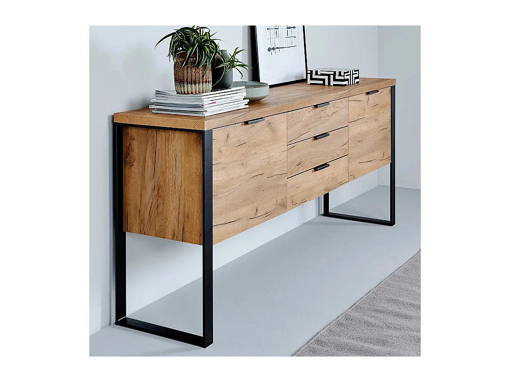 Sideboard in Eichefarben und Schwarz 180 cm breit