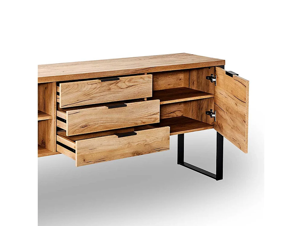 Sideboard in Eichefarben und Schwarz 180 cm breit