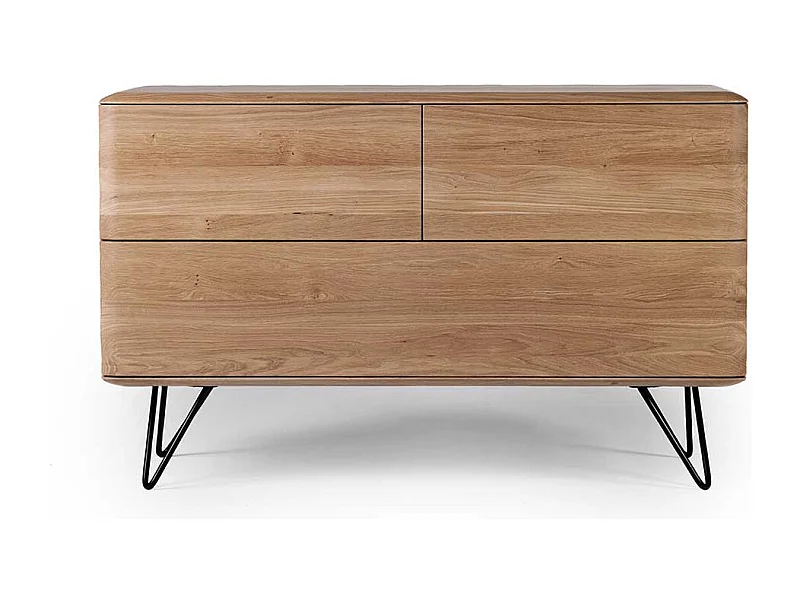 Massivholzkommode in Eiche Bianco Vierfußgestell aus Metall