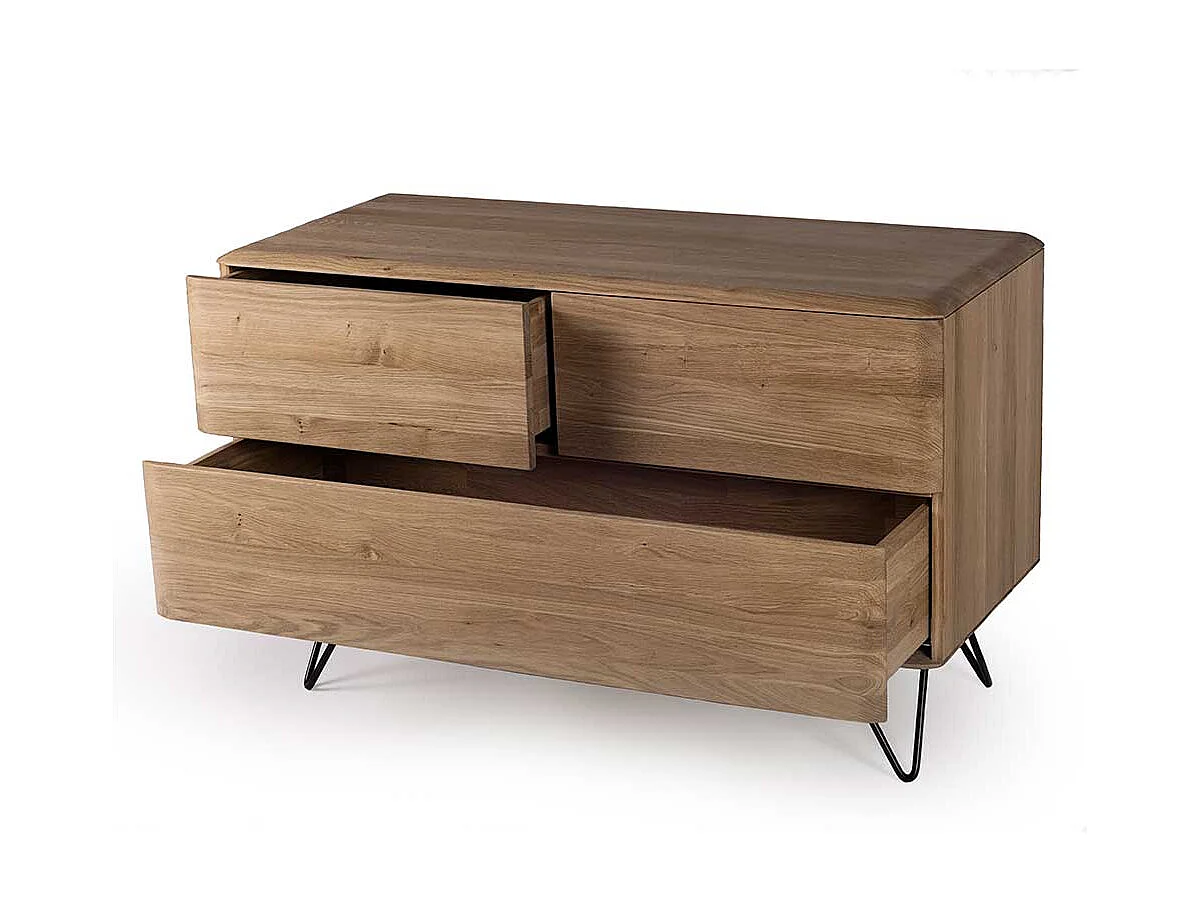 Massivholzkommode in Eiche Bianco Vierfußgestell aus Metall