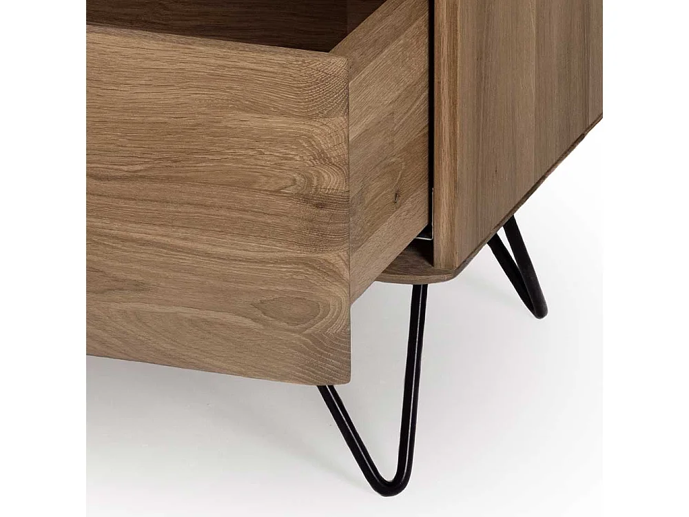 Massivholzkommode in Eiche Bianco Vierfußgestell aus Metall