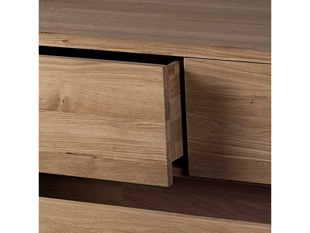 Massivholzkommode in Eiche Bianco Vierfußgestell aus Metall