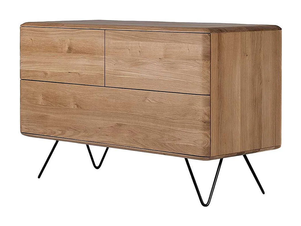 Massivholzkommode in Eiche Bianco Vierfußgestell aus Metall