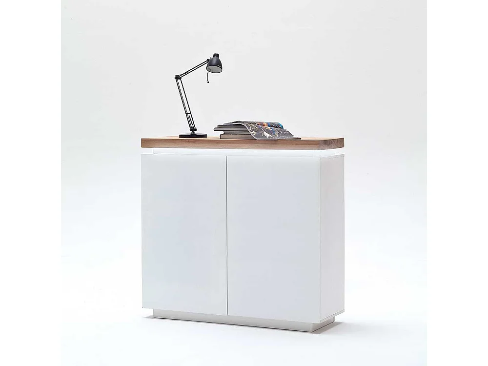 Türenkommode mit LED Beleuchtung Weiß Eiche