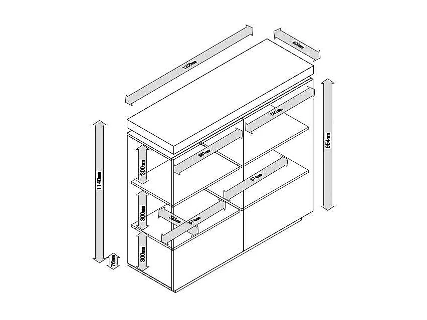 Türenkommode mit LED Beleuchtung Weiß Eiche