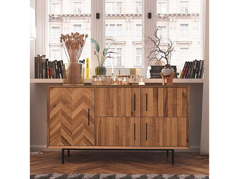 Esszimmerkommode massiv im Skandi Design Vierfußgestell aus Metall