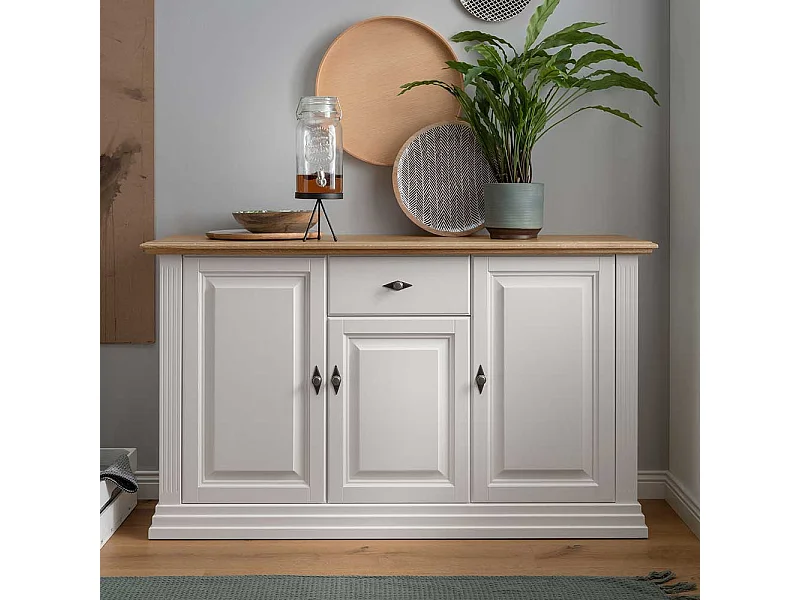 Sideboard Country Stil in Weiß Eichefarben