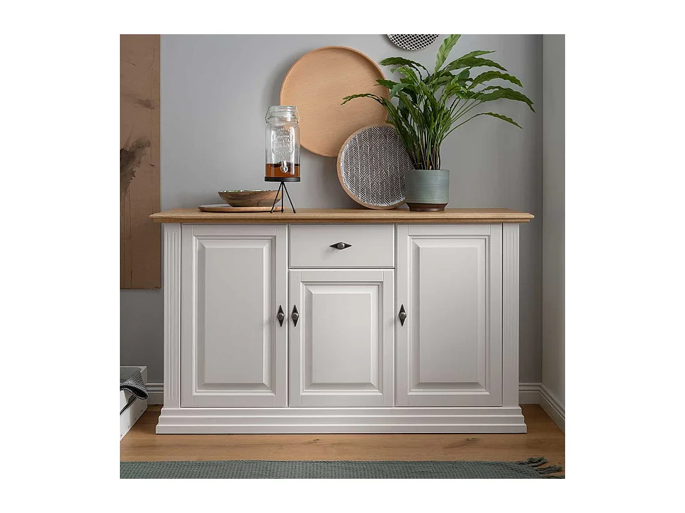 Sideboard Country Stil in Weiß Eichefarben