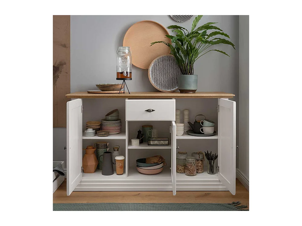 Sideboard Country Stil in Weiß Eichefarben