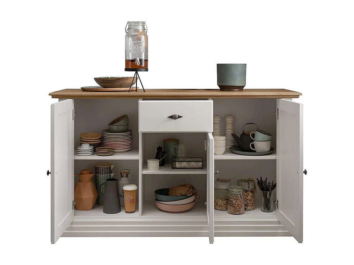 Sideboard Country Stil in Weiß Eichefarben