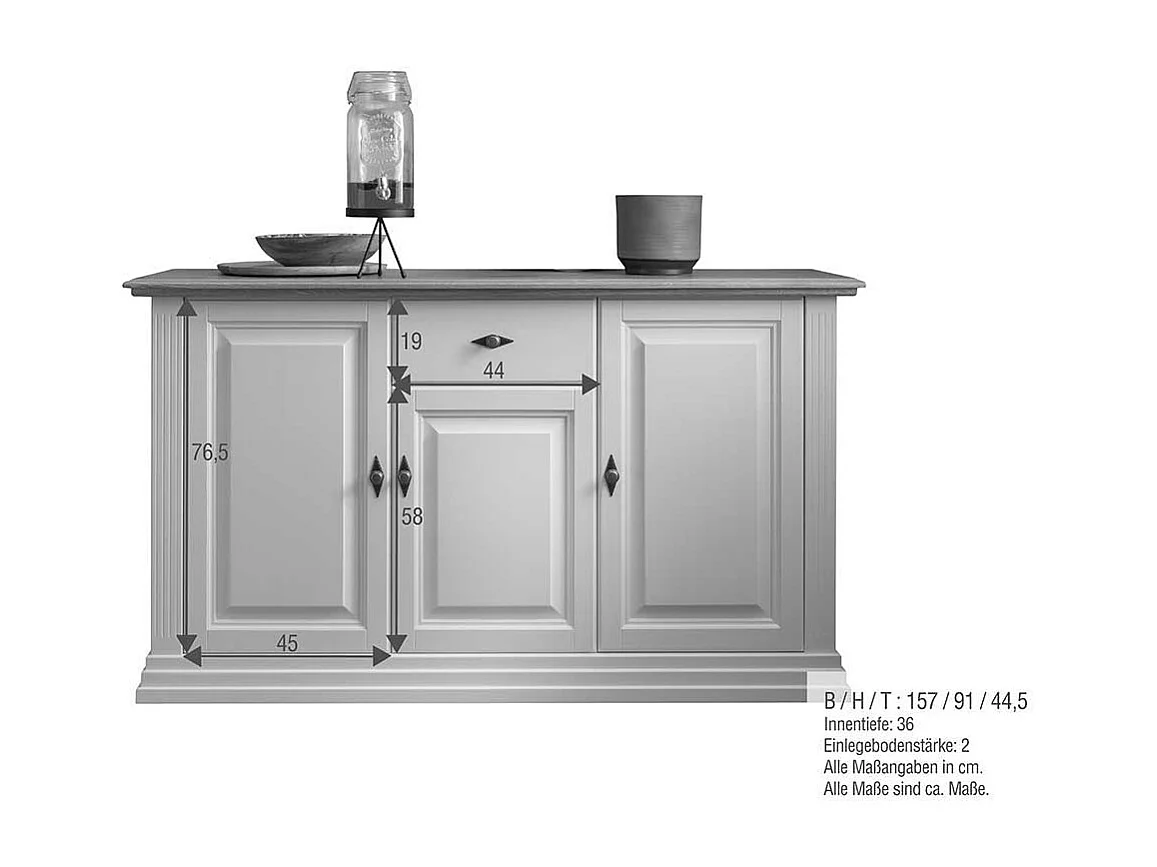 Sideboard Country Stil in Weiß Eichefarben