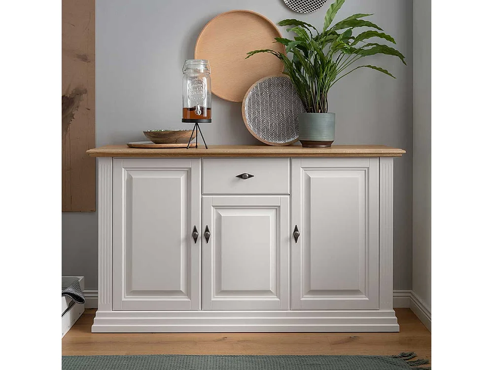 Sideboard Country Stil in Weiß Eichefarben