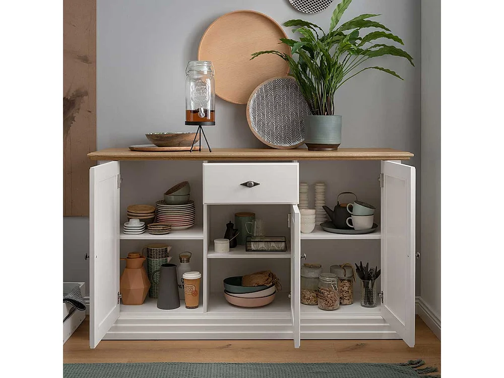 Sideboard Country Stil in Weiß Eichefarben
