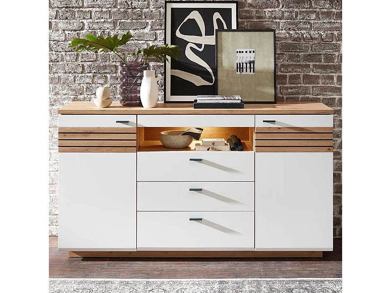 Sidebord Esszimmer in modernem Design Weiß und Wildeichefarben