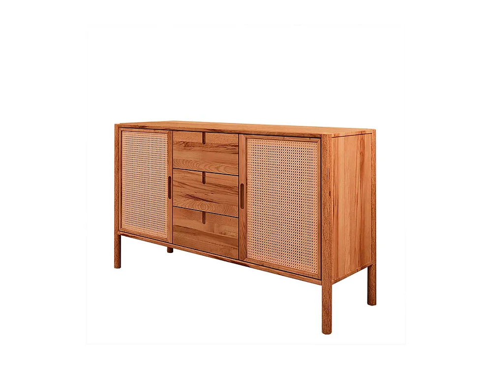 Sideboard mit Rattan Türen aus Wildbuche Massivholz 142 cm breit