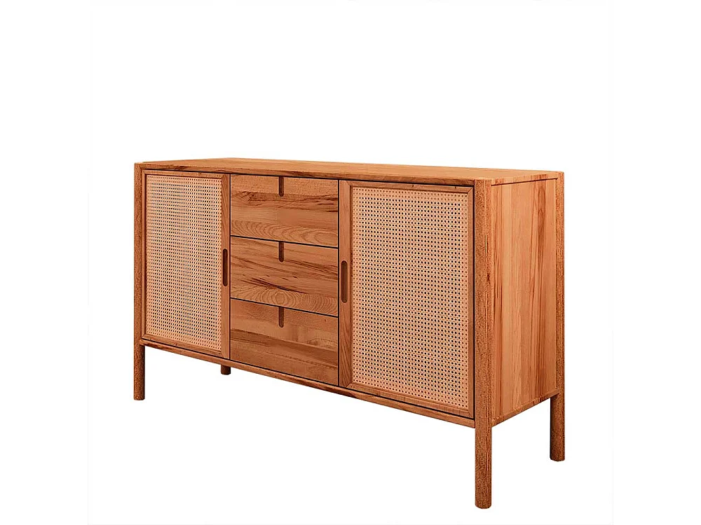 Sideboard mit Rattan Türen aus Wildbuche Massivholz 142 cm breit