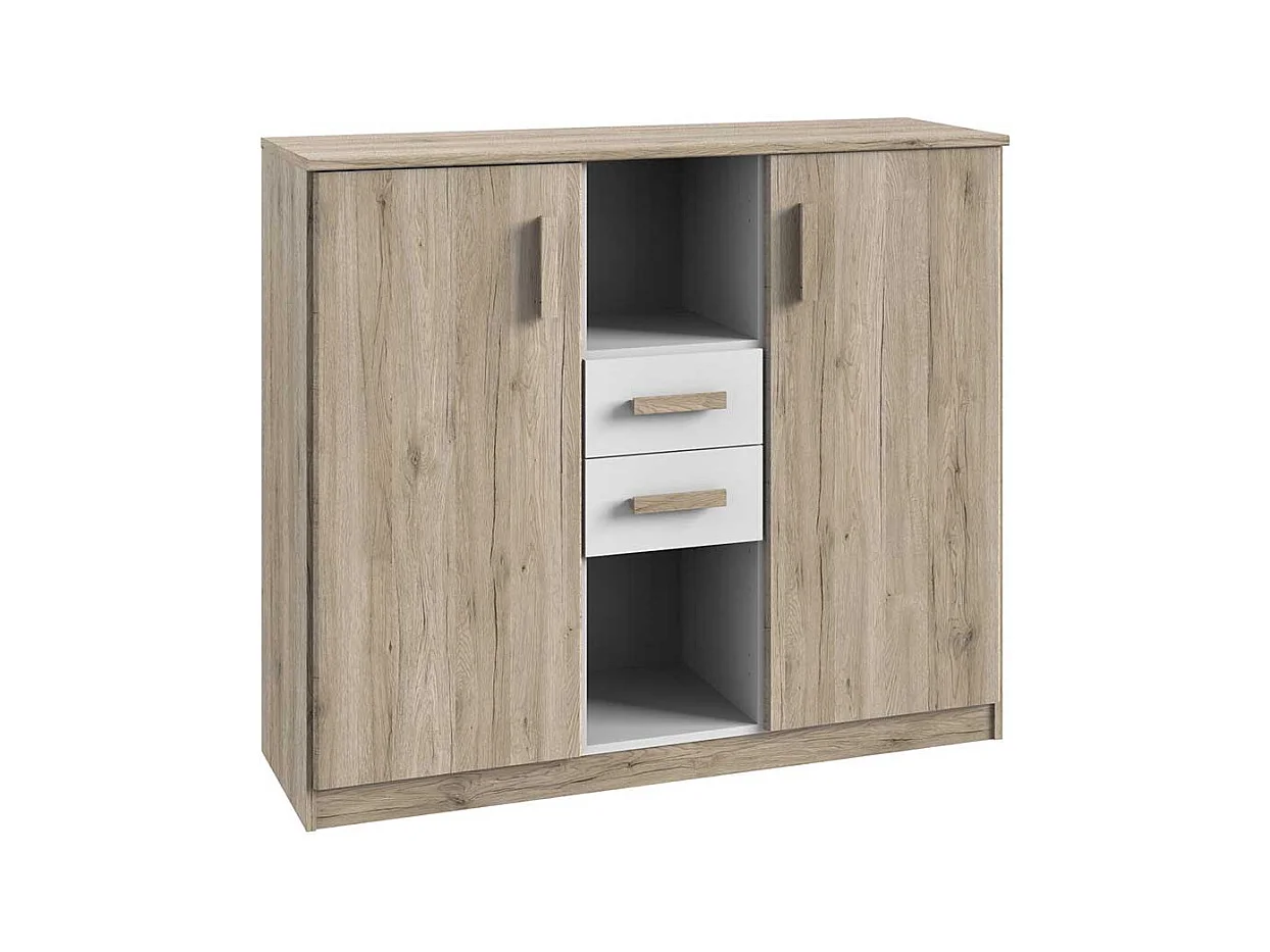Esszimmersideboard mit Schubladen und offenen F�chern Eiche San Remo und Wei�
