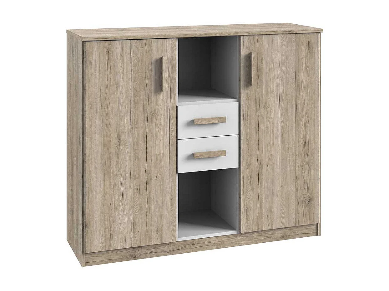 Esszimmersideboard mit Schubladen und offenen Fächern Eiche San Remo und Weiß