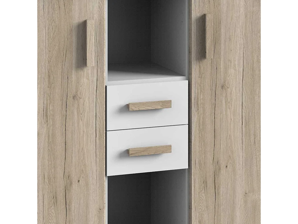 Esszimmersideboard mit Schubladen und offenen Fächern Eiche San Remo und Weiß