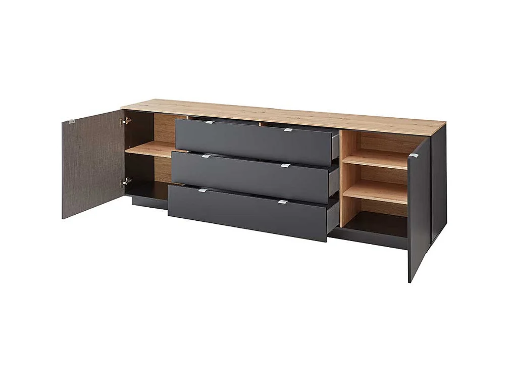 XL Sideboard modern in Schwarz und Wildeiche NB 240 cm breit