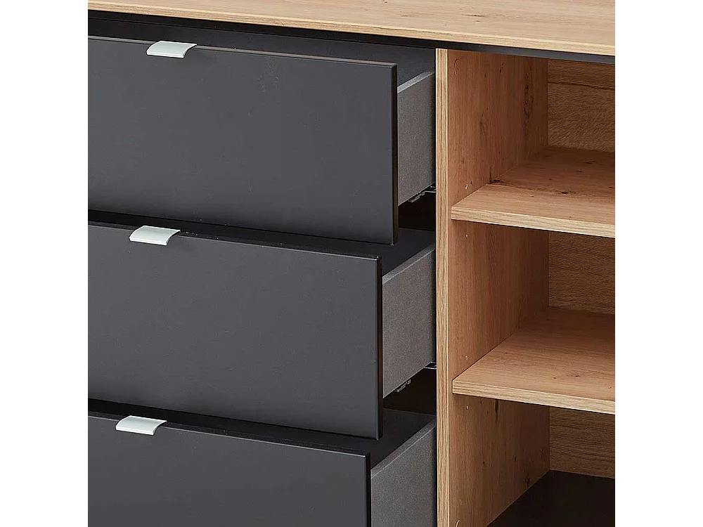 XL Sideboard modern in Schwarz und Wildeiche NB 240 cm breit