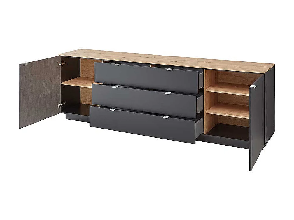 XL Sideboard modern in Schwarz und Wildeiche NB 240 cm breit