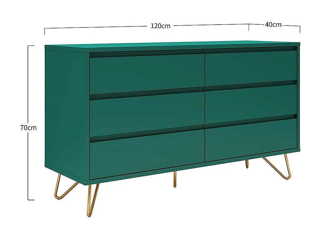 Design Sideboard in Grün und Goldfarben Vierfußgestell aus Metall