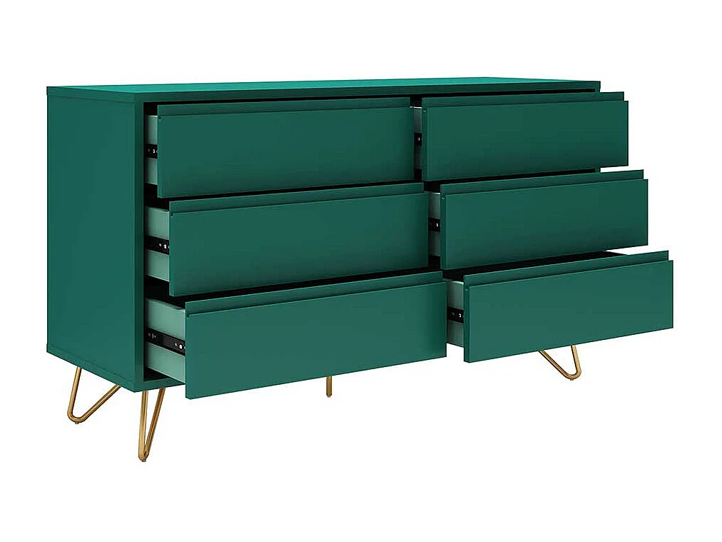 Design Sideboard in Grün und Goldfarben Vierfußgestell aus Metall