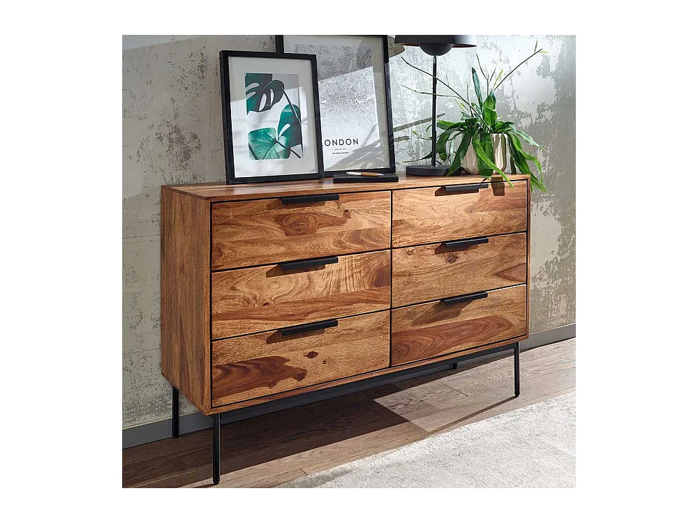Modernes Sideboard aus Sheesham Massivholz sechs Schubladen