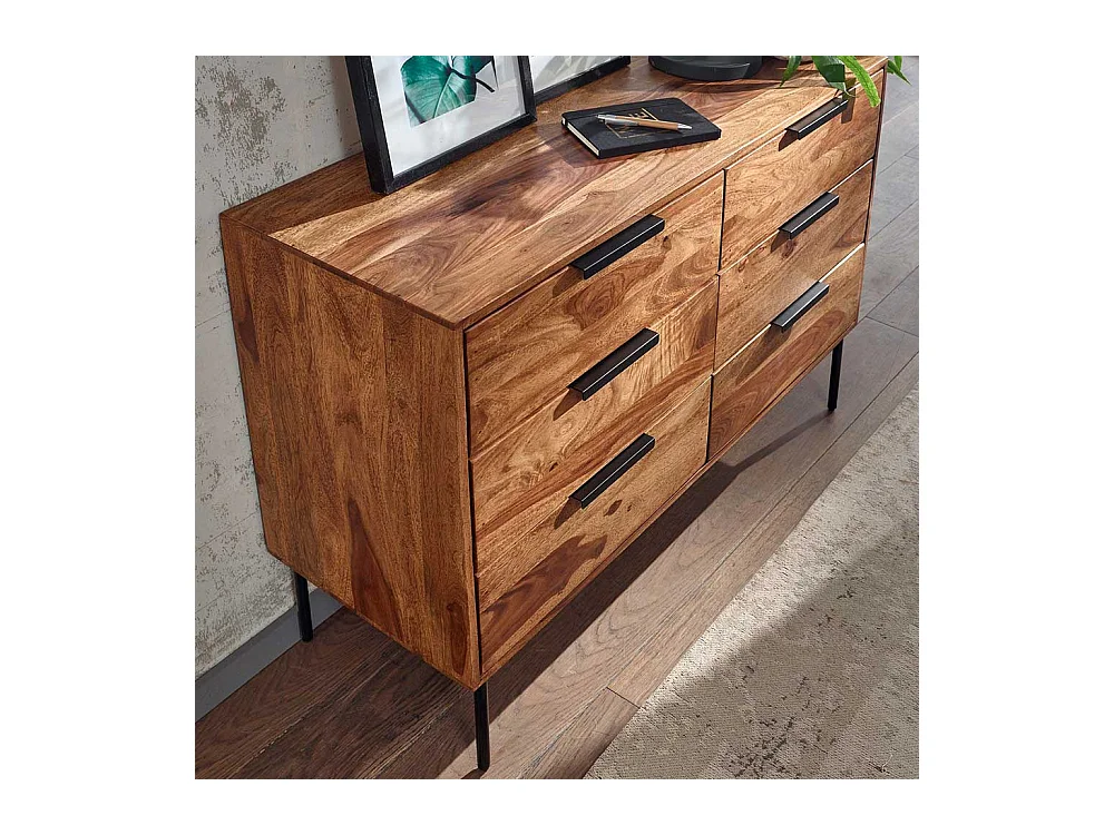 Modernes Sideboard aus Sheesham Massivholz sechs Schubladen