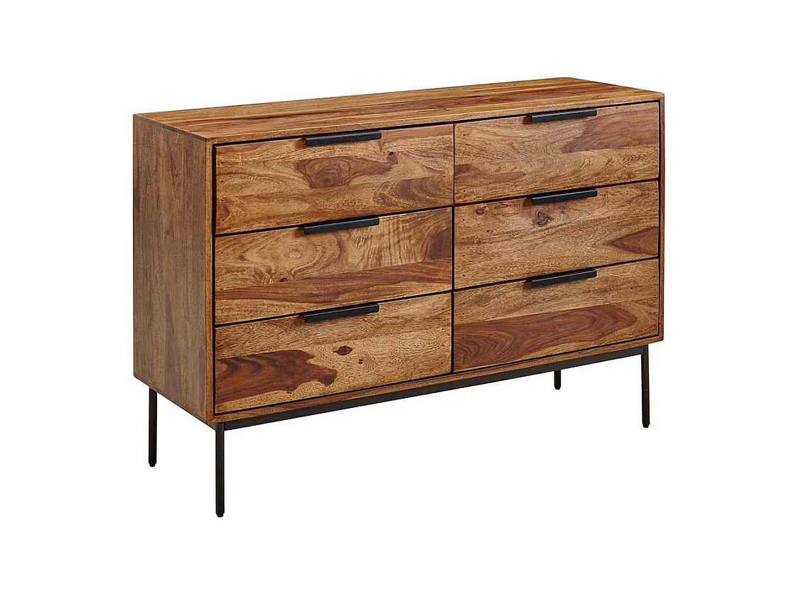 Modernes Sideboard aus Sheesham Massivholz sechs Schubladen