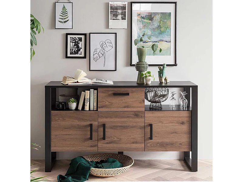 Esszimmersideboard in Nussbaum Holzoptik Schwarz