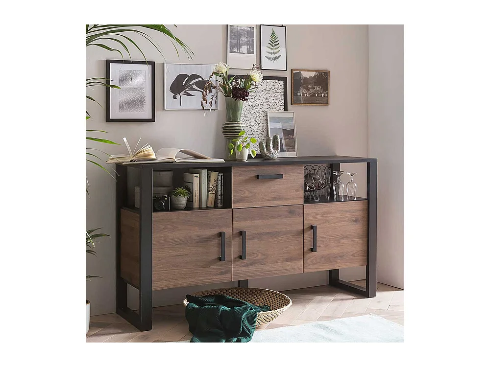 Esszimmersideboard in Nussbaum Holzoptik Schwarz