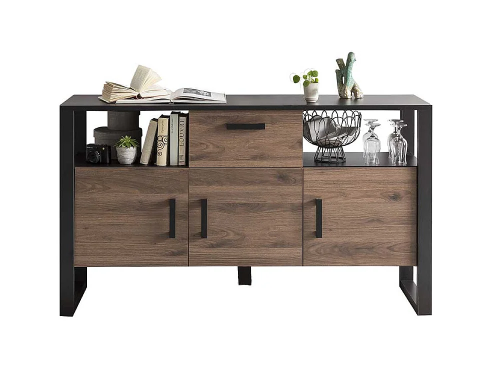 Esszimmersideboard in Nussbaum Holzoptik Schwarz