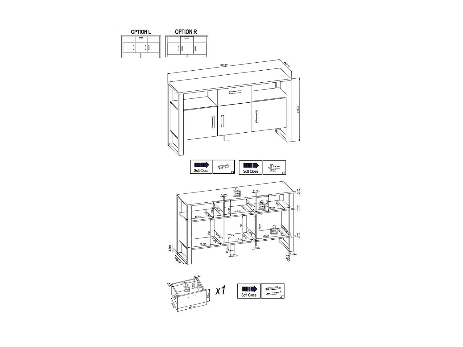 Esszimmersideboard in Nussbaum Holzoptik Schwarz
