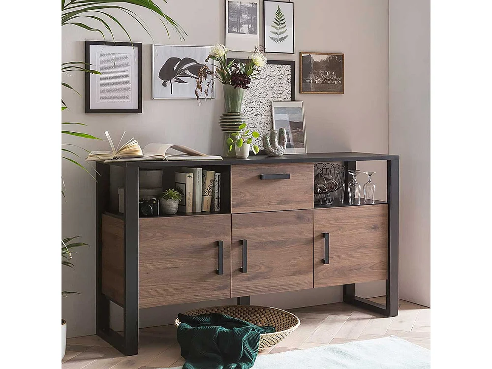 Esszimmersideboard in Nussbaum Holzoptik Schwarz