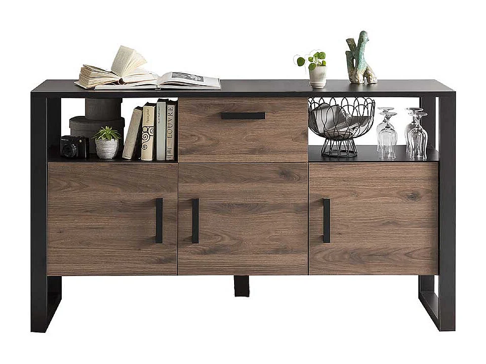 Esszimmersideboard in Nussbaum Holzoptik Schwarz