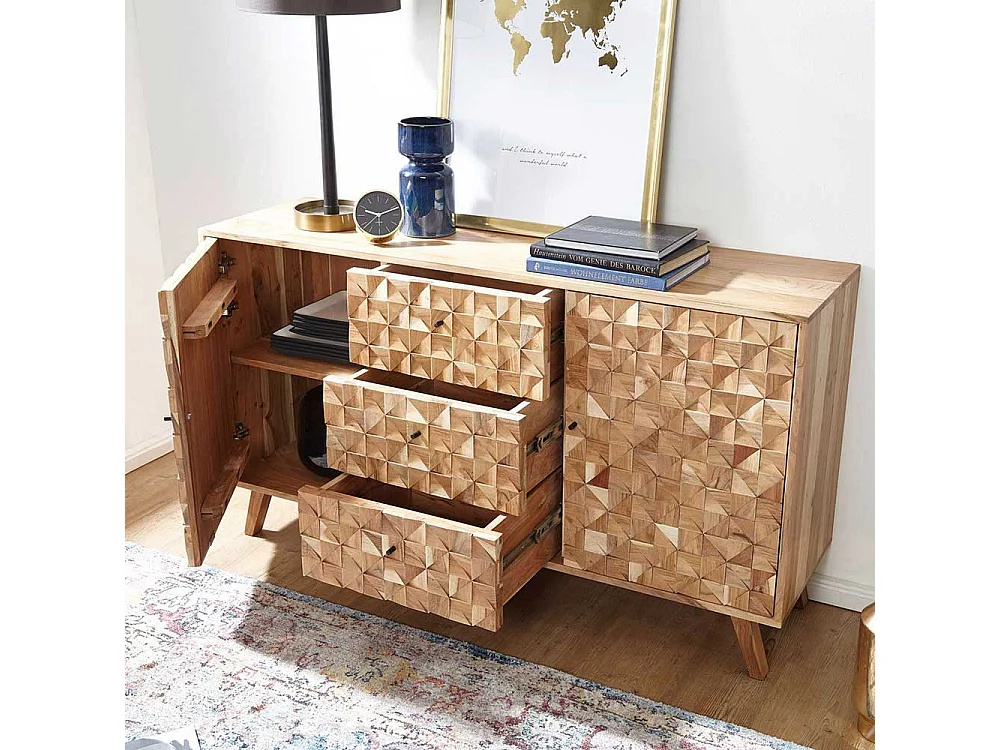 Design Sideboard aus Akazie Massivholz Retrostil