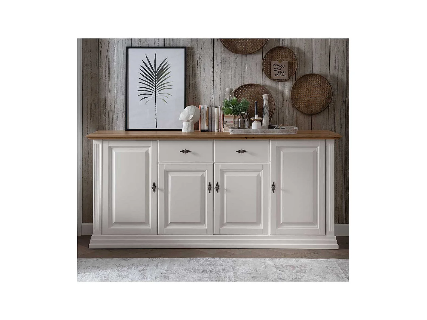 XL Sideboard im Landhausstil Kiefer und Eiche Massivholz