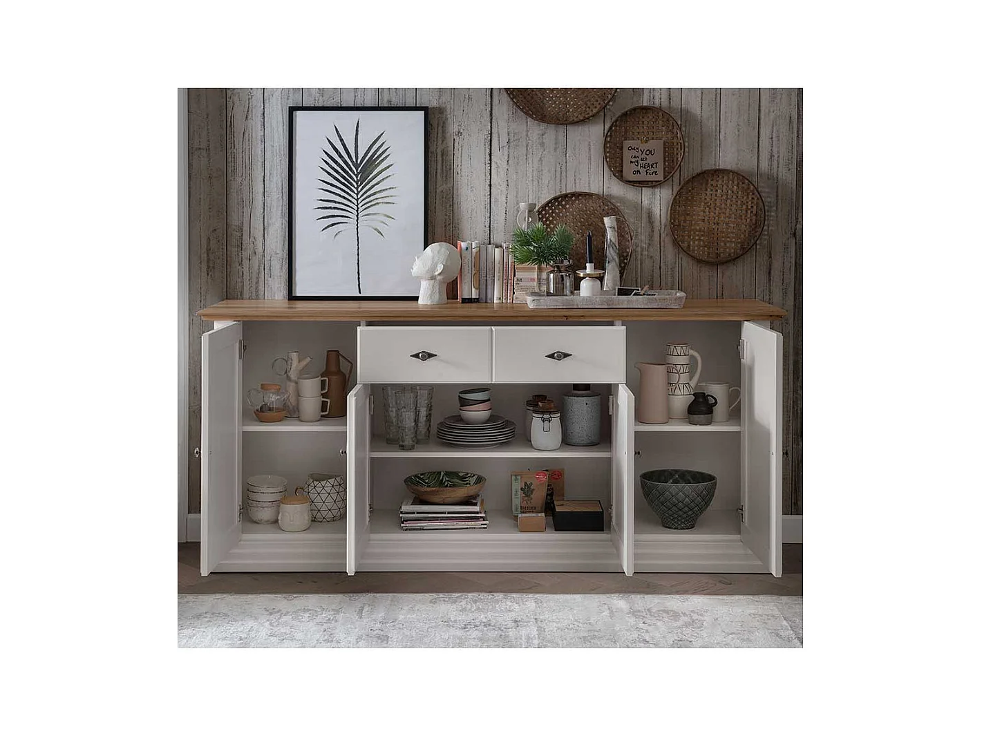 XL Sideboard im Landhausstil Kiefer und Eiche Massivholz