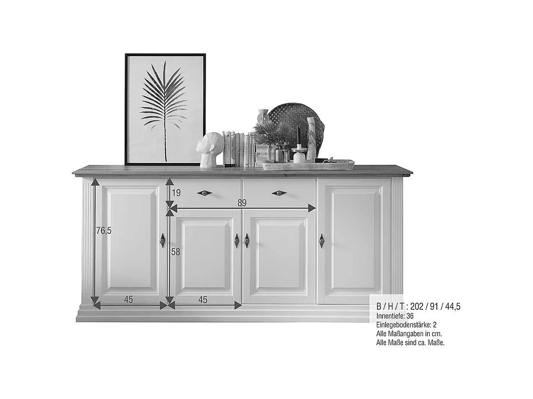 XL Sideboard im Landhausstil Kiefer und Eiche Massivholz