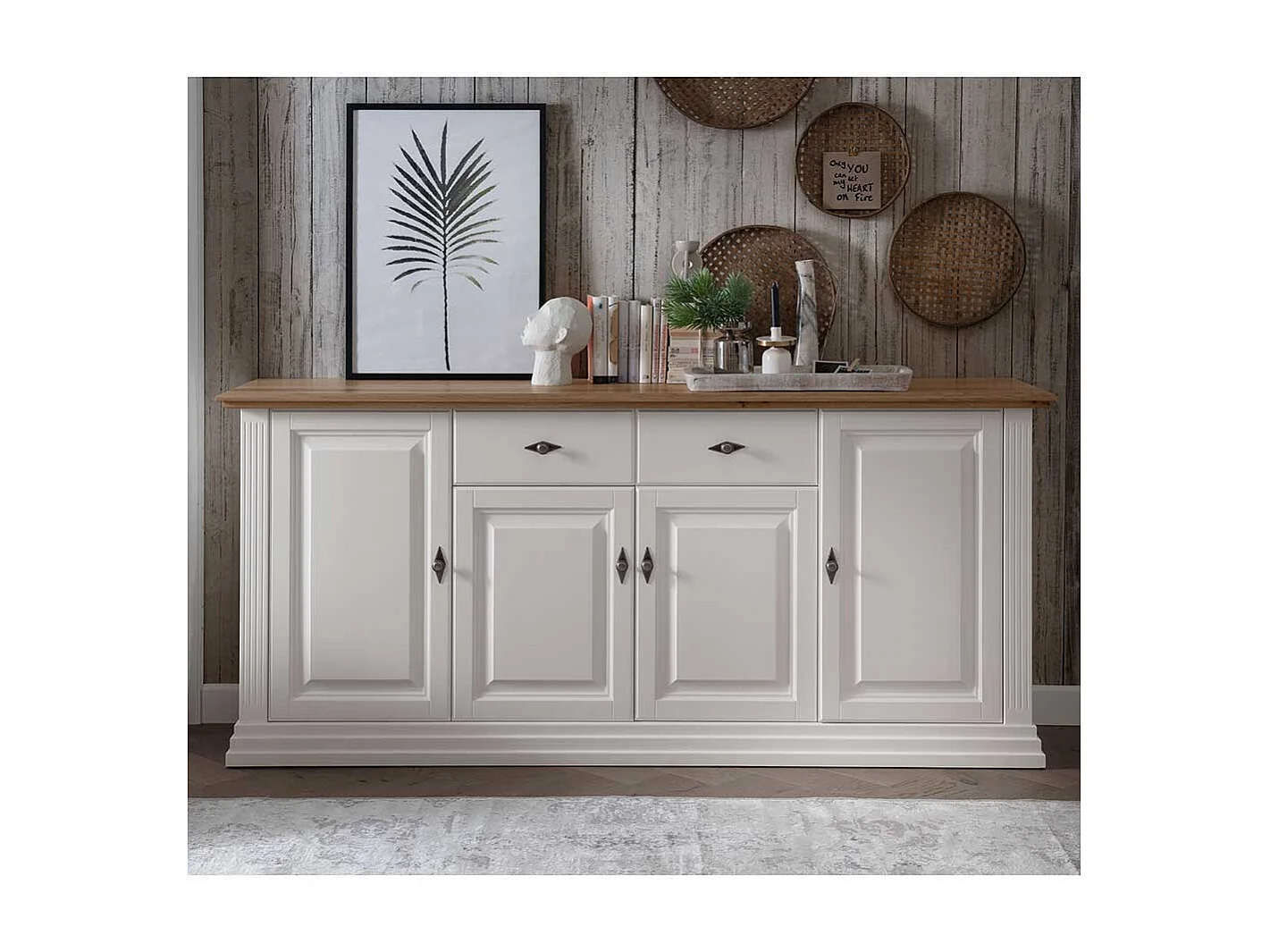 XL Sideboard im Landhausstil Kiefer und Eiche Massivholz