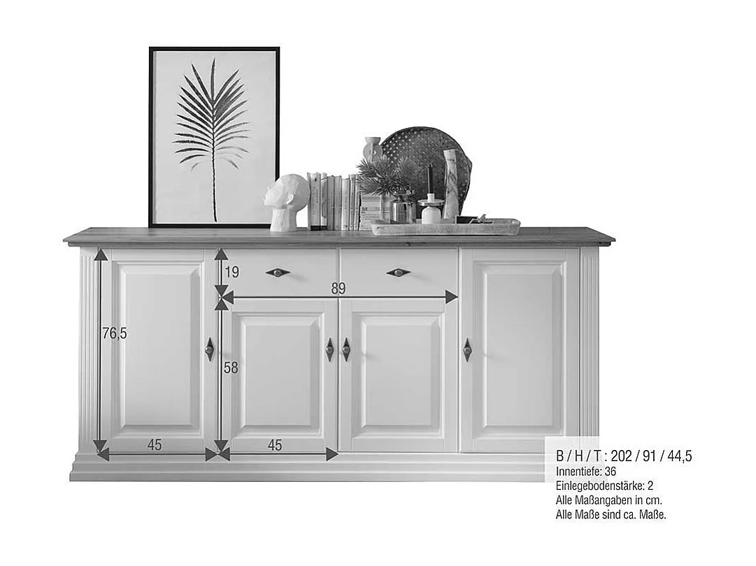 XL Sideboard im Landhausstil Kiefer und Eiche Massivholz