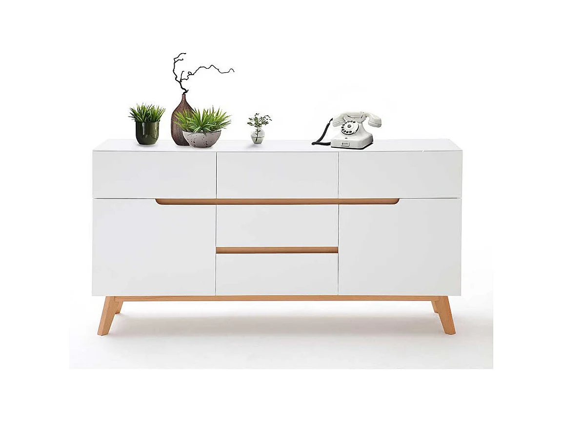 Esszimmer Anrichte in Weiß Asteiche Massivholz