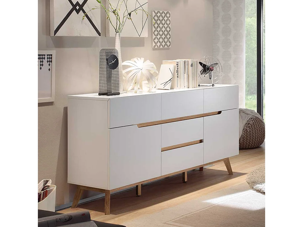 Esszimmer Anrichte in Weiß Asteiche Massivholz