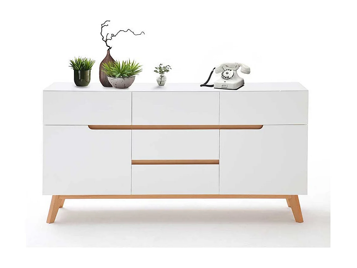 Esszimmer Anrichte in Weiß Asteiche Massivholz