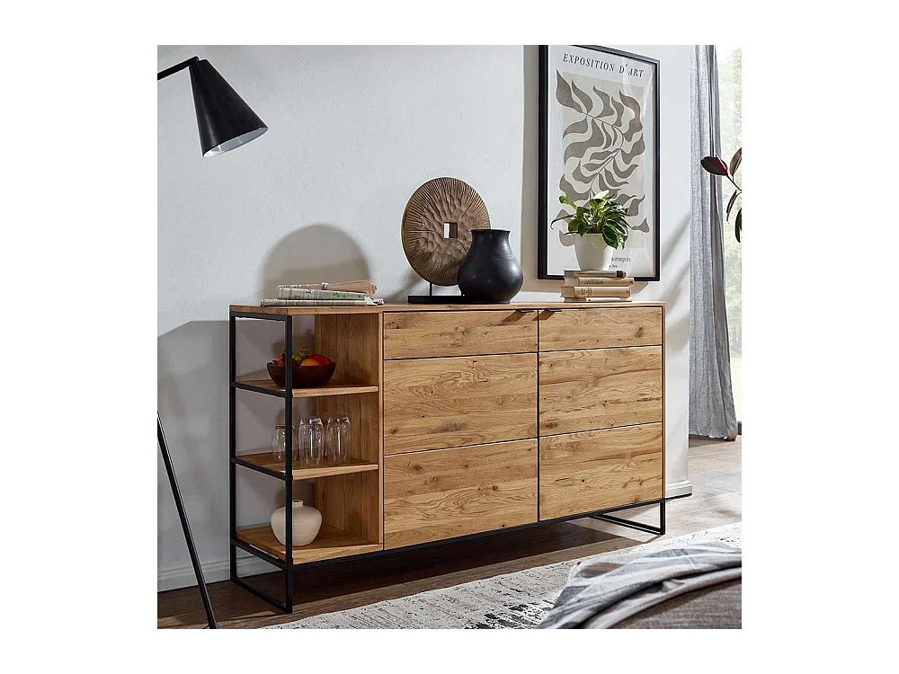 Hohes Sideboard aus Wildeiche Massivholz & Metall Bügelgestell
