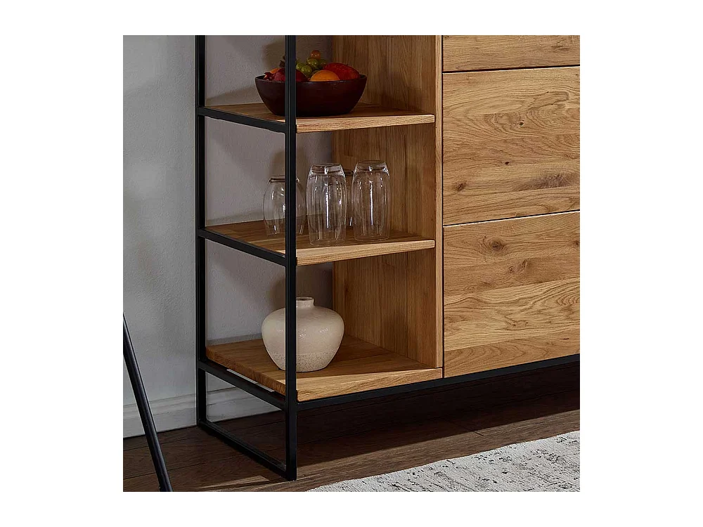 Hohes Sideboard aus Wildeiche Massivholz & Metall Bügelgestell