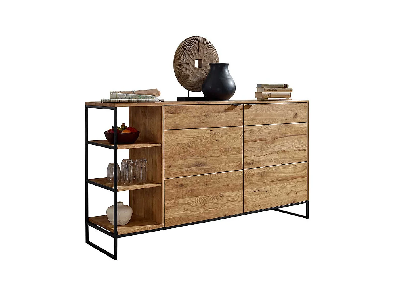 Hohes Sideboard aus Wildeiche Massivholz & Metall Bügelgestell